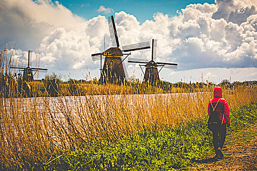 小孩堤防风车村,风车,荷兰