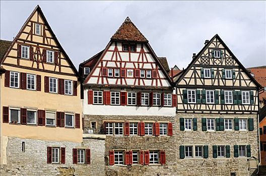 历史,半木结构房屋,挨着,河,地区,巴登符腾堡,德国,欧洲