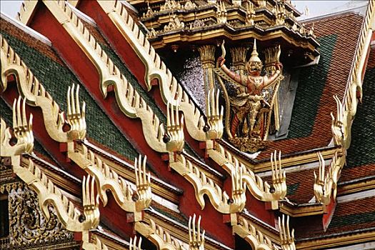 泰国,曼谷,寺院,屋顶,特写,庙宇