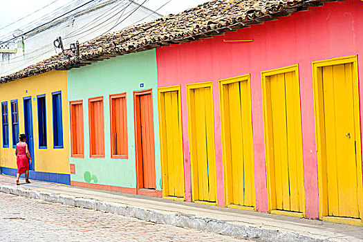 彩色,房子,巴伊亚,东北方,海岸,巴西,南美
