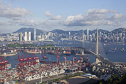 远眺,维多利亚港,货物码头,香港