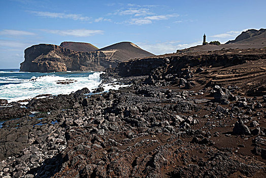 火山地貌,背影,右边,灯塔,岛屿,法亚尔,亚速尔群岛,葡萄牙,欧洲