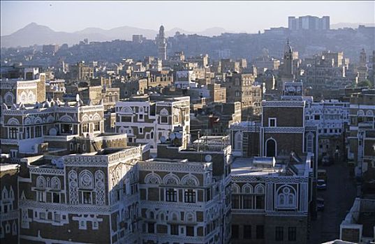 也门,萨那,老城,全景