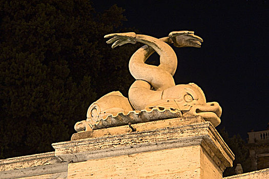 一个,两个,多,扭曲,海豚,罗马,饿,设计,波波罗广场,意大利,欧洲