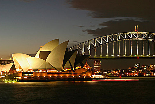 悉尼歌剧院,海港大桥,夜晚,悉尼,澳大利亚