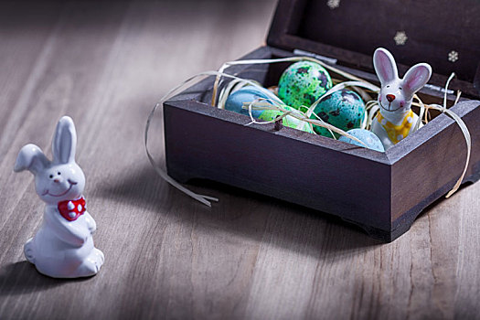 复活节兔子,彩色,蛋,盒子