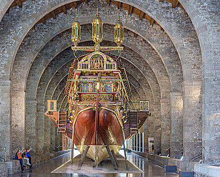 仿制,划船,16世纪,海事博物馆,巴塞罗那,加泰罗尼亚,西班牙,欧洲