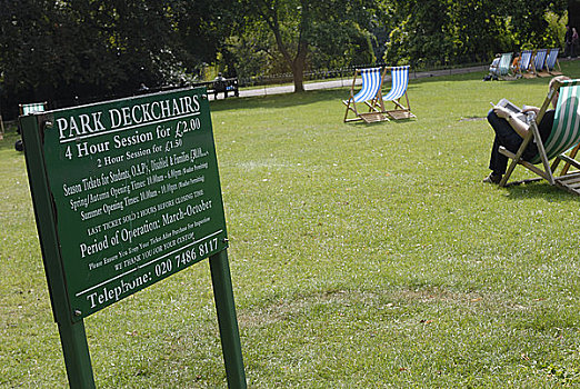 英格兰,伦敦,公园,标识,折叠躺椅