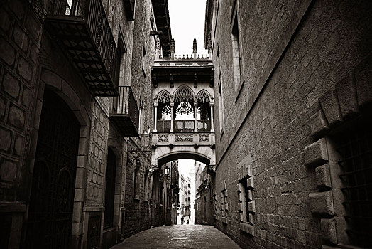 狭窄街道,哥特区,巴塞罗那,西班牙