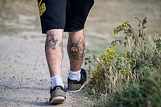 一个,男人,纹身,腿