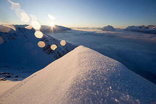 风景,顶峰,冬天,日落,靠近,山,奥地利