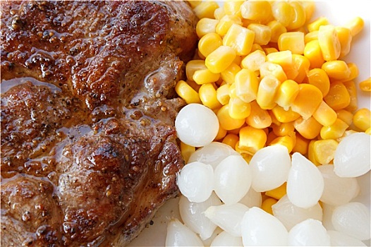烤制食品,猪排,玉米,小,洋葱