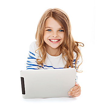 教育,科技,互联网,概念,微笑,小,学生,女孩,平板电脑,电脑