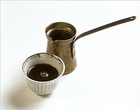 土耳其,咖啡,杯子,铜锅