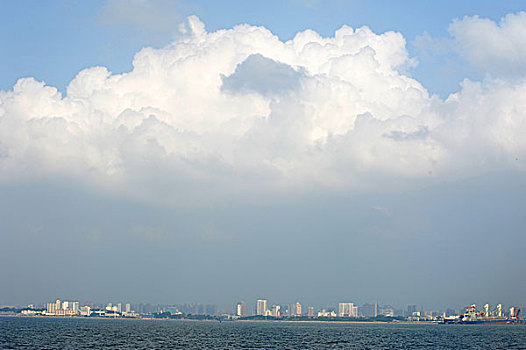 秦皇岛,海岸线,大楼,城市,建筑,风貌,海港区,全景,远摄,海上