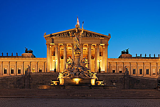 奥地利,议会,雕塑,维也纳,光亮,黄昏
