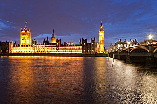 景色,泰晤士河,威斯敏斯特宫,议会大厦,大本钟,威斯敏斯特桥,伦敦,英格兰,英国,欧洲