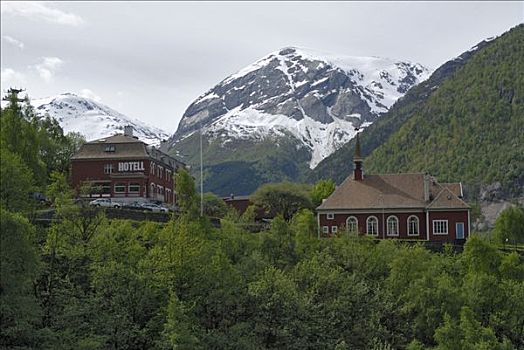 乡村,城市,酒店,老,水力发电厂,靠近,矿,处理,设施,霍达兰,挪威,斯堪的纳维亚,欧洲