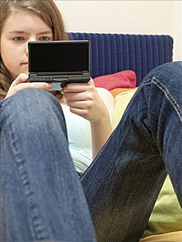 女孩,玩,电脑游戏