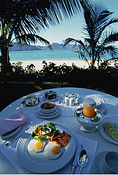 早餐,桌上,靠近,海滩,岛屿,昆士兰,澳大利亚