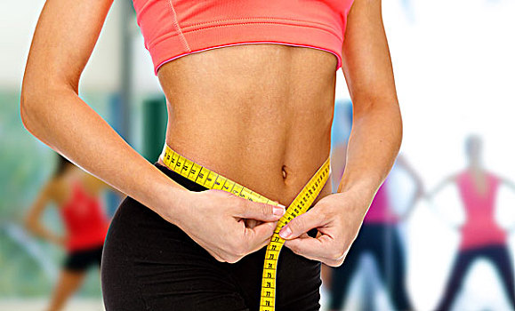 节食,运动,健身,石南,概念,特写,女性,表针,测量,腰部,卷尺