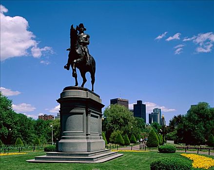 波士顿公园,乔治-华盛顿,雕塑,波士顿,马萨诸塞,美国