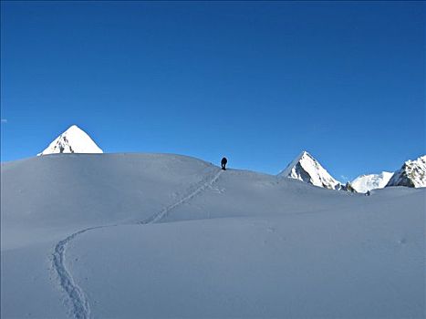 下降,攀登,珠穆朗玛峰,上方,昆布,冰河,西部,背影,顶端,右边,左边,喜马拉雅山,尼泊尔