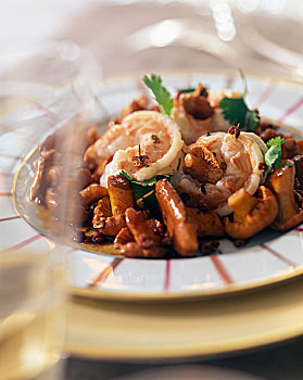 海螯虾,鸡油菌,香槟,主题,烹调