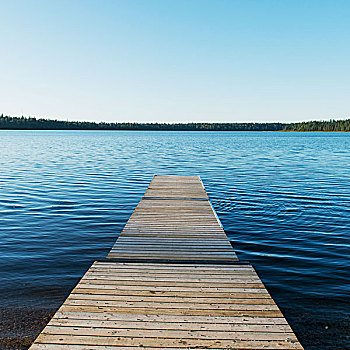 木质,码头,室外,湖,蓝天,赖丁山国家公园,曼尼托巴,加拿大