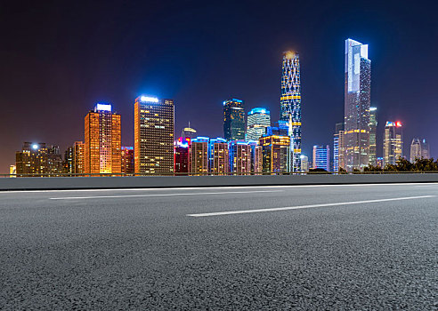 路面天际线和建筑景观夜景