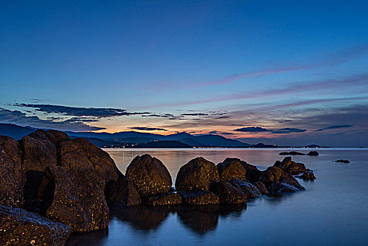石头,反射,海水,日落,苏梅岛,泰国