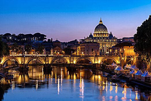 圣徒,圣彼得大教堂,桥,上方,台伯河,黃昏,罗马,意大利,欧洲