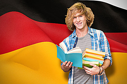 合成效果,图像,学生,读,书本,电脑合成,德国人,国旗