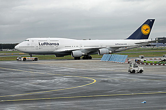 汉莎航空公司,波音,波音747,赛道,机场,法兰克福,黑森州,德国,欧洲