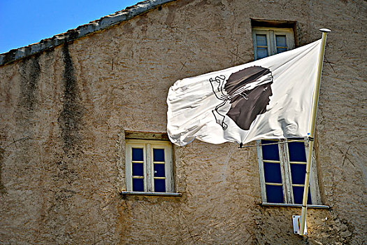 旗帜,科西嘉岛,白旗,头部,正面,房子,法国,欧洲