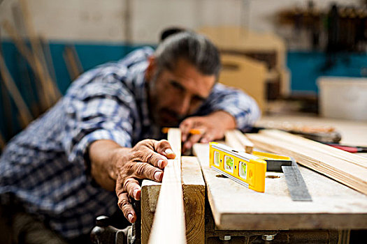 木匠,测量,长度,厚木板,工作间