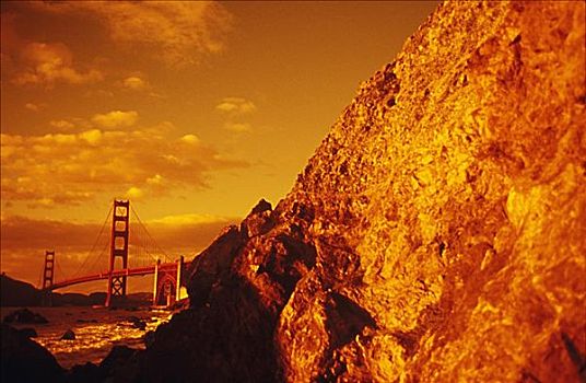 特写,石头,靠近,金门大桥,旧金山,加利福尼亚,美国