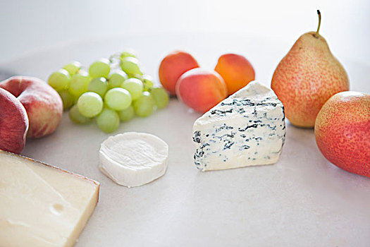 水果,奶酪,盘子,白色背景