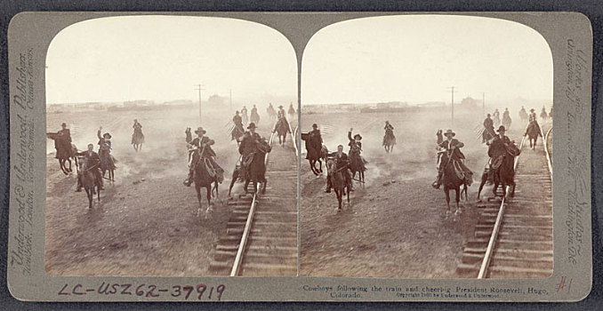 牛仔,跟随,列车,欢呼,西奥多-罗斯福,科罗拉多,美国,卡,六月