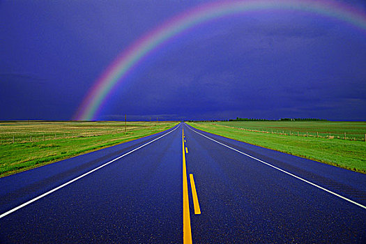 道路,乡野,雨天,彩虹