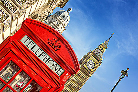 英格兰,伦敦,威斯敏斯特,红色,电话亭,钟楼,大本钟,威斯敏斯特宫