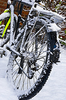 英格兰,北约克郡,积雪,自行车,锁住,自行车架