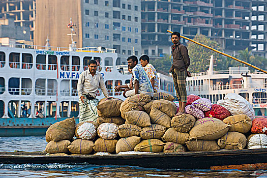 装载,驳船,忙碌,港口,达卡,孟加拉,亚洲
