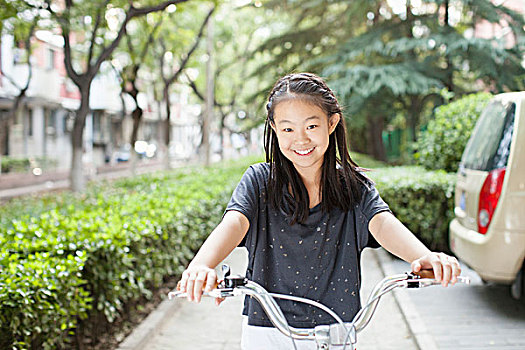 女孩,骑,自行车