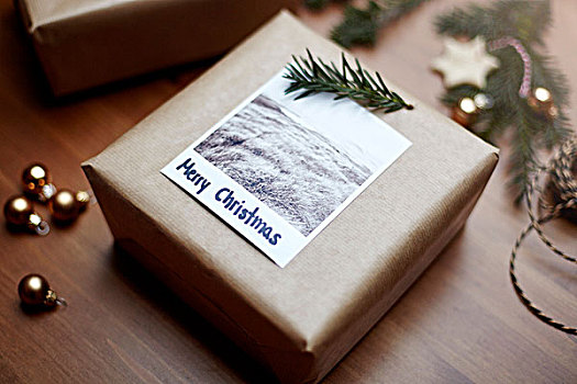礼品包装,牛皮纸,装饰,蕨类,记事本,读,圣诞快乐