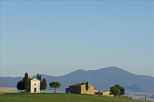 意大利,托斯卡纳,瓦尔道尔契亚,小教堂,农舍