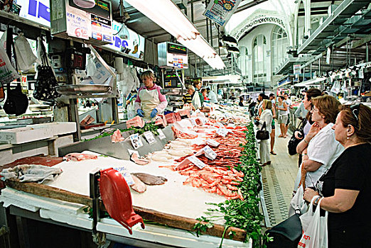 鱼,货摊,中心,市场,瓦伦西亚,西班牙,欧洲