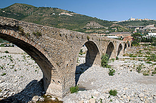 中世纪,拱形,桥,穿过,阿根廷,河,里维埃拉,利古里亚,意大利,欧洲