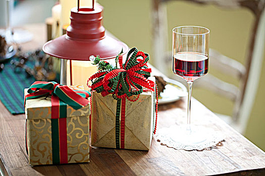 灯笼,葡萄酒杯,圣诞节,包装,礼盒,书桌