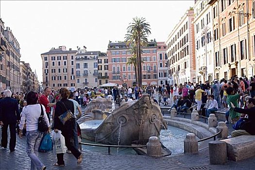 游客,喷泉,西班牙广场,罗马,意大利